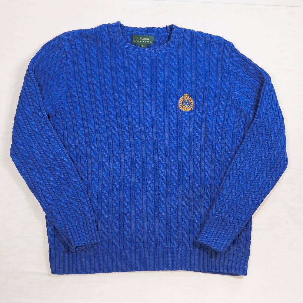 Lauren Ralph Lauren Sweater Women Large Blue Cable Knit Crest Australia Cotton